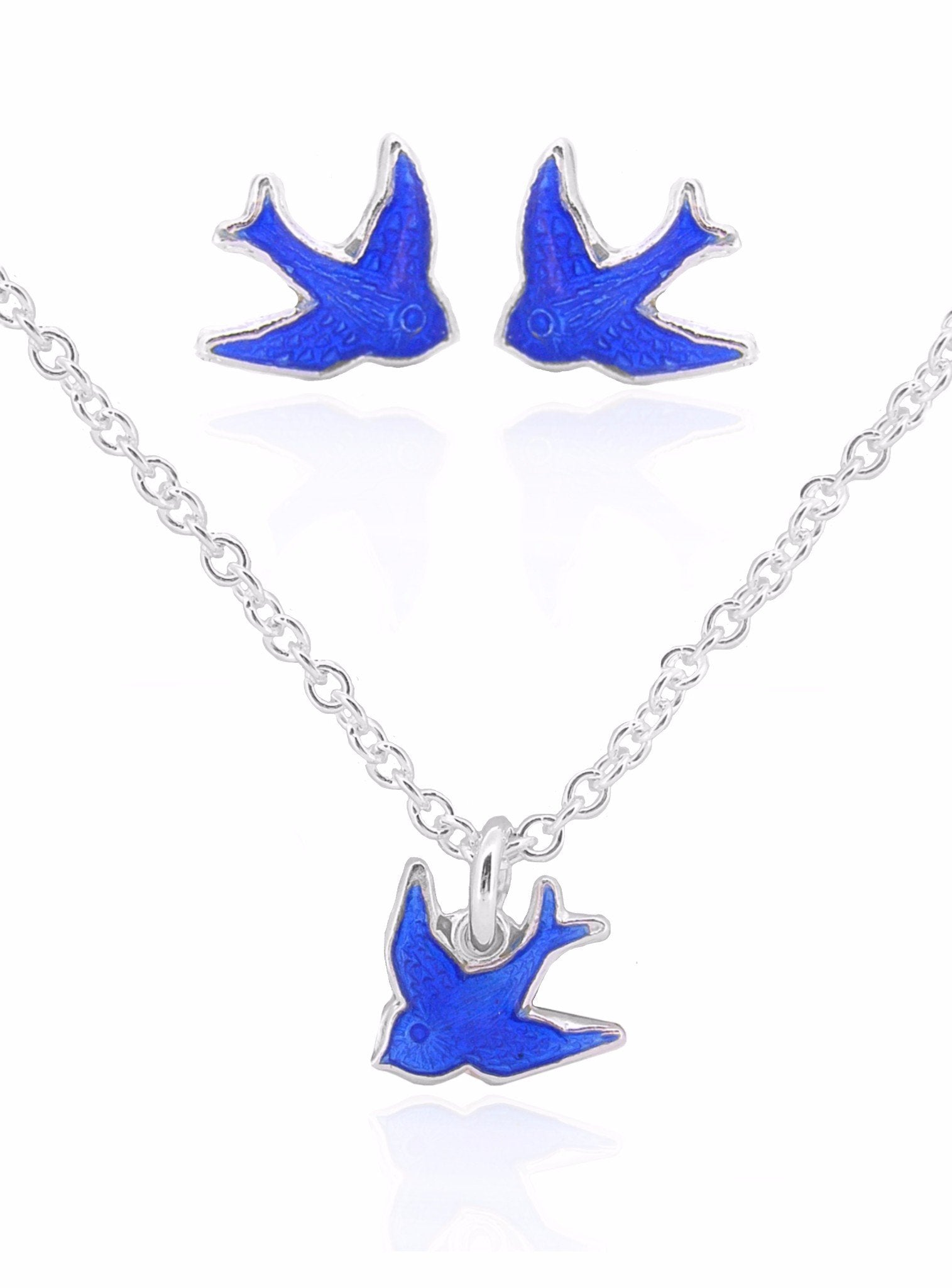 Bluebird of Happiness Love Heart Charm Necklace and Earrings Set