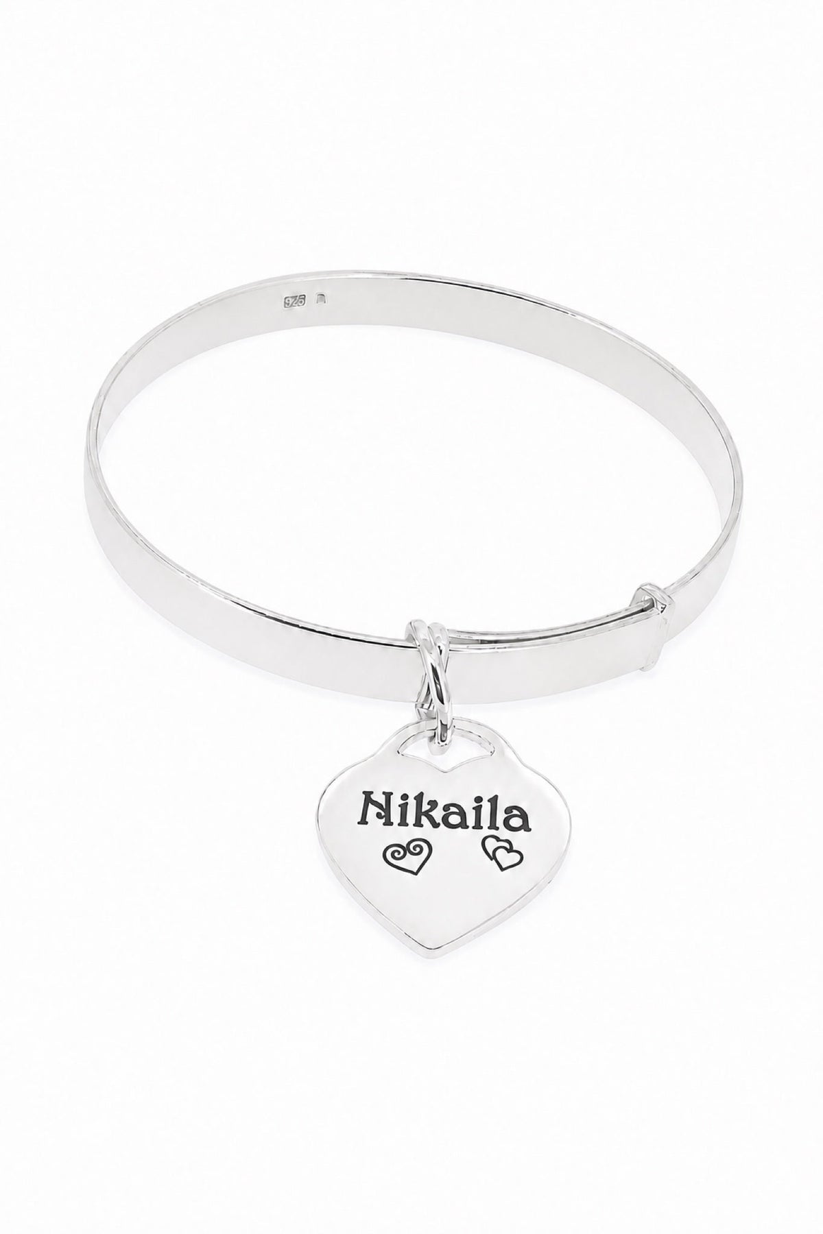 Sterling silver bangle with Nikaila oxidised engraving