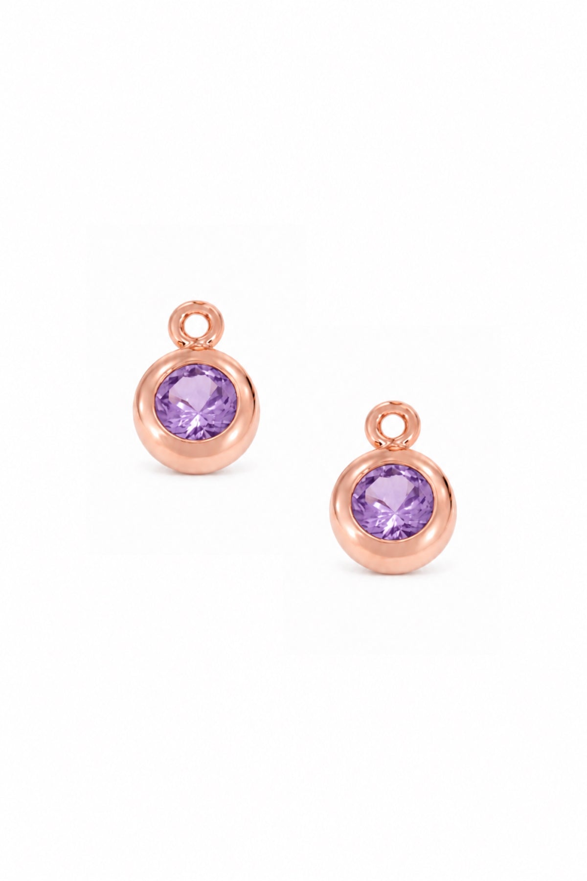 February birthstone charms for sleeper earrings in 9ct rose gold