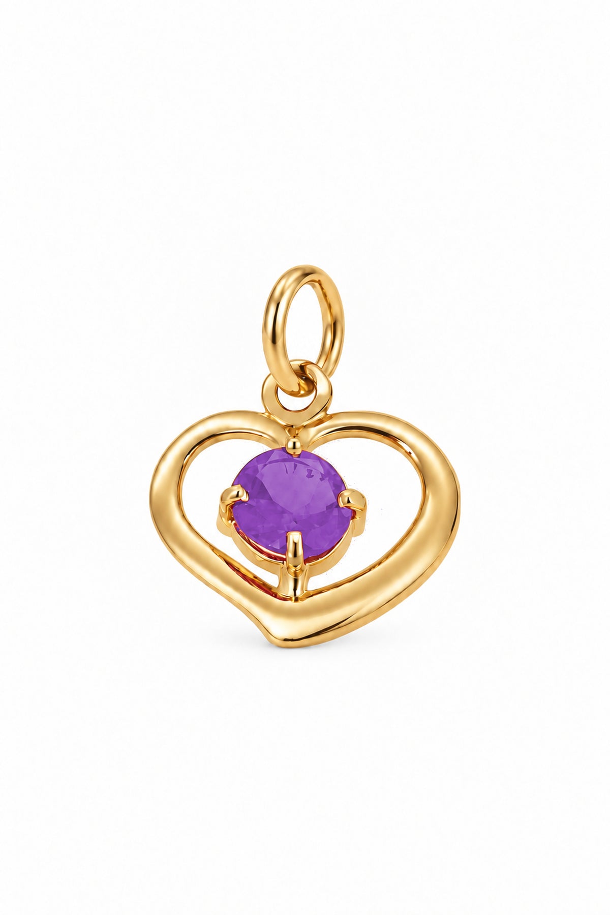 February birthstone open love heart charm pendant in yellow gold