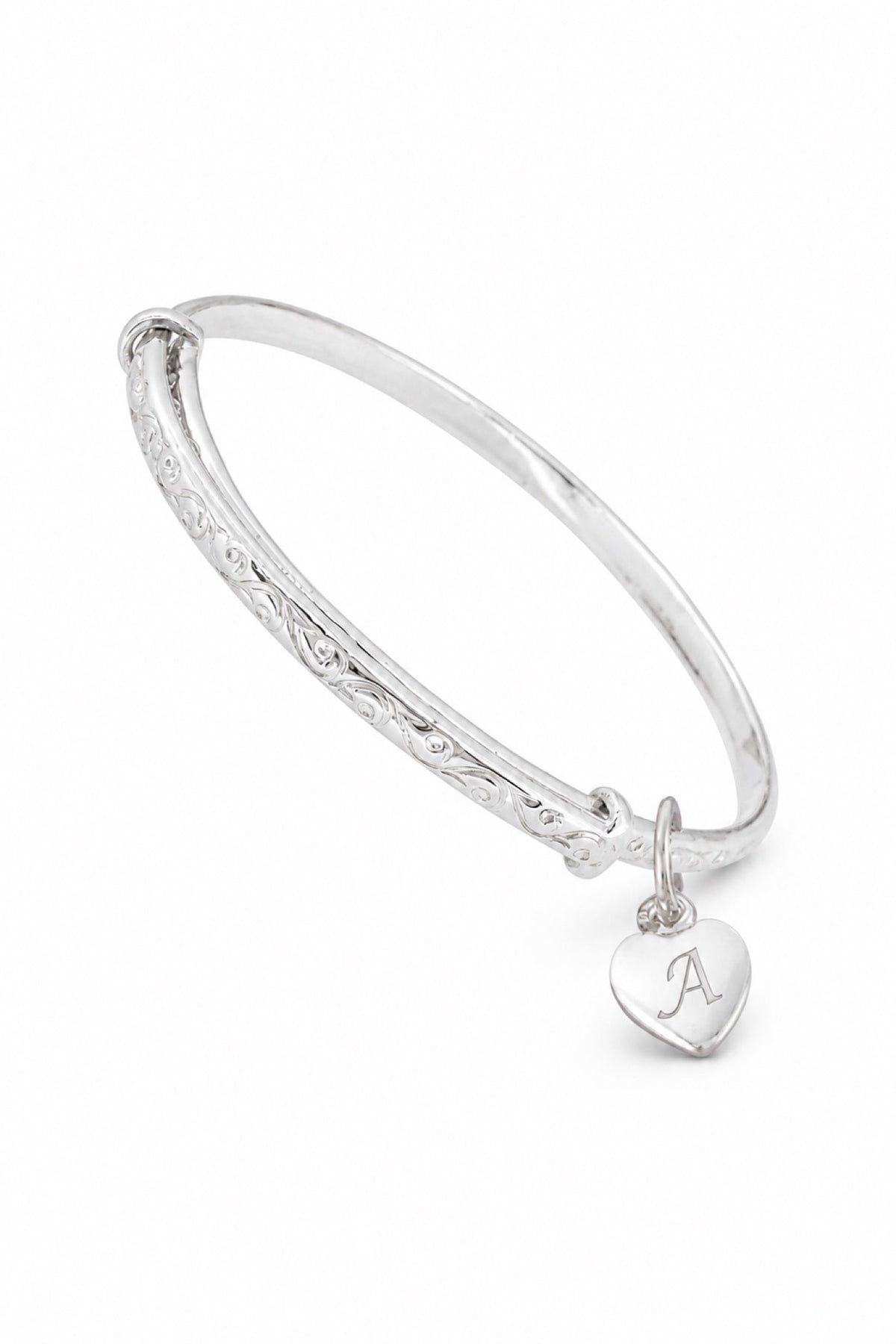 Sterling silver bangle with natural A engraving