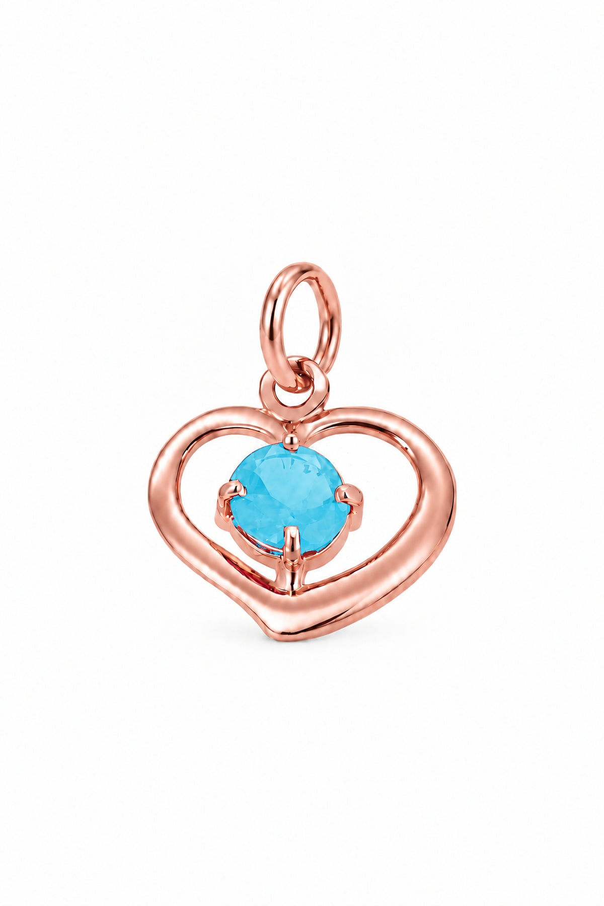 March birthstone open love heart charm pendant in rose gold