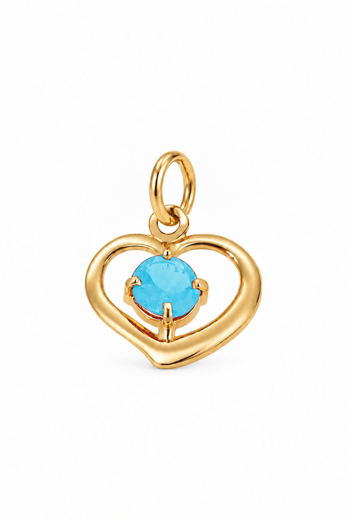 March birthstone open love heart charm pendant in yellow gold
