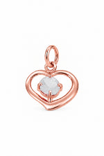April birthstone open love heart charm pendant in rose gold