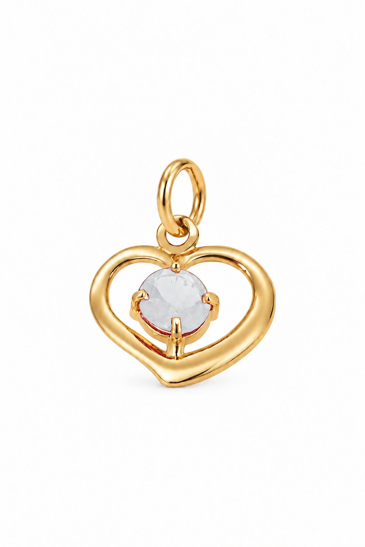 April birthstone open love heart charm pendant in yellow gold
