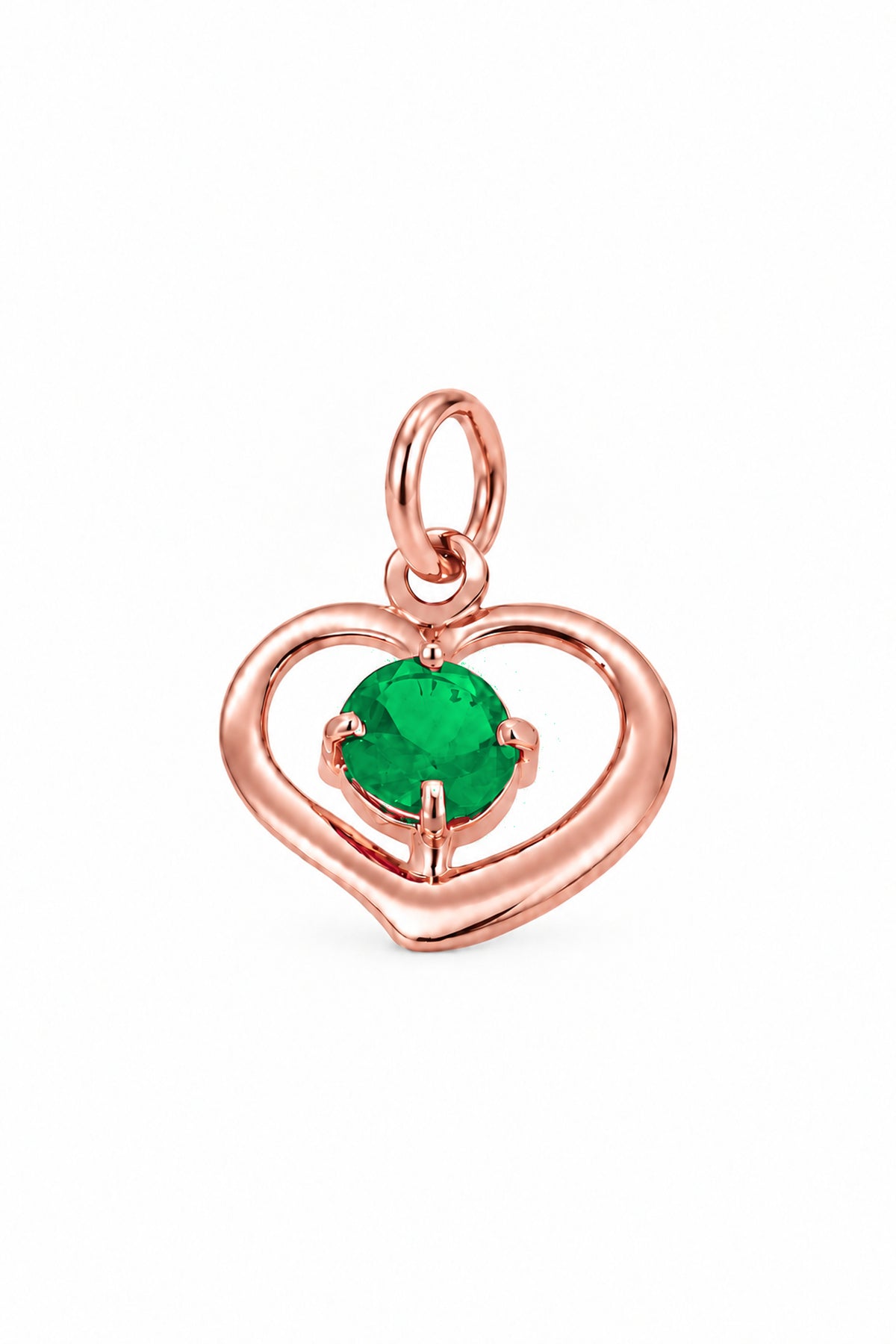 May birthstone open love heart charm pendant in rose gold