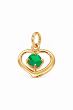 May birthstone open love heart charm pendant in yellow gold