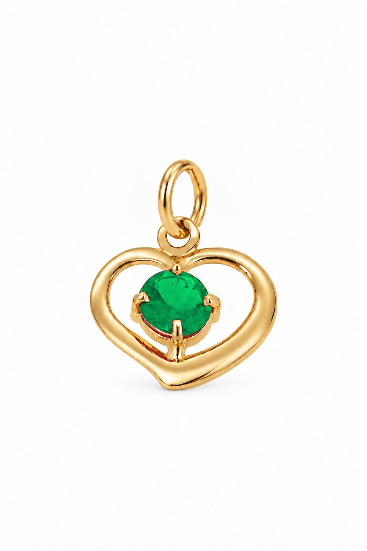 May birthstone open love heart charm pendant in yellow gold