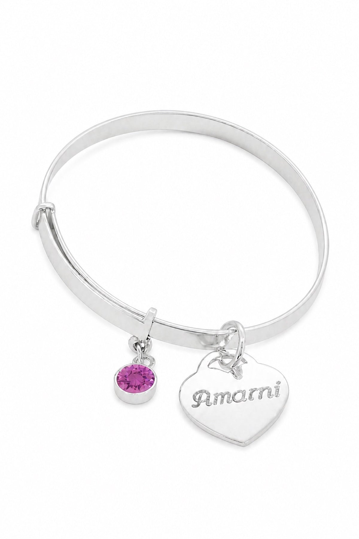 Sterling silver birthstone bangle with Amami natural engraving