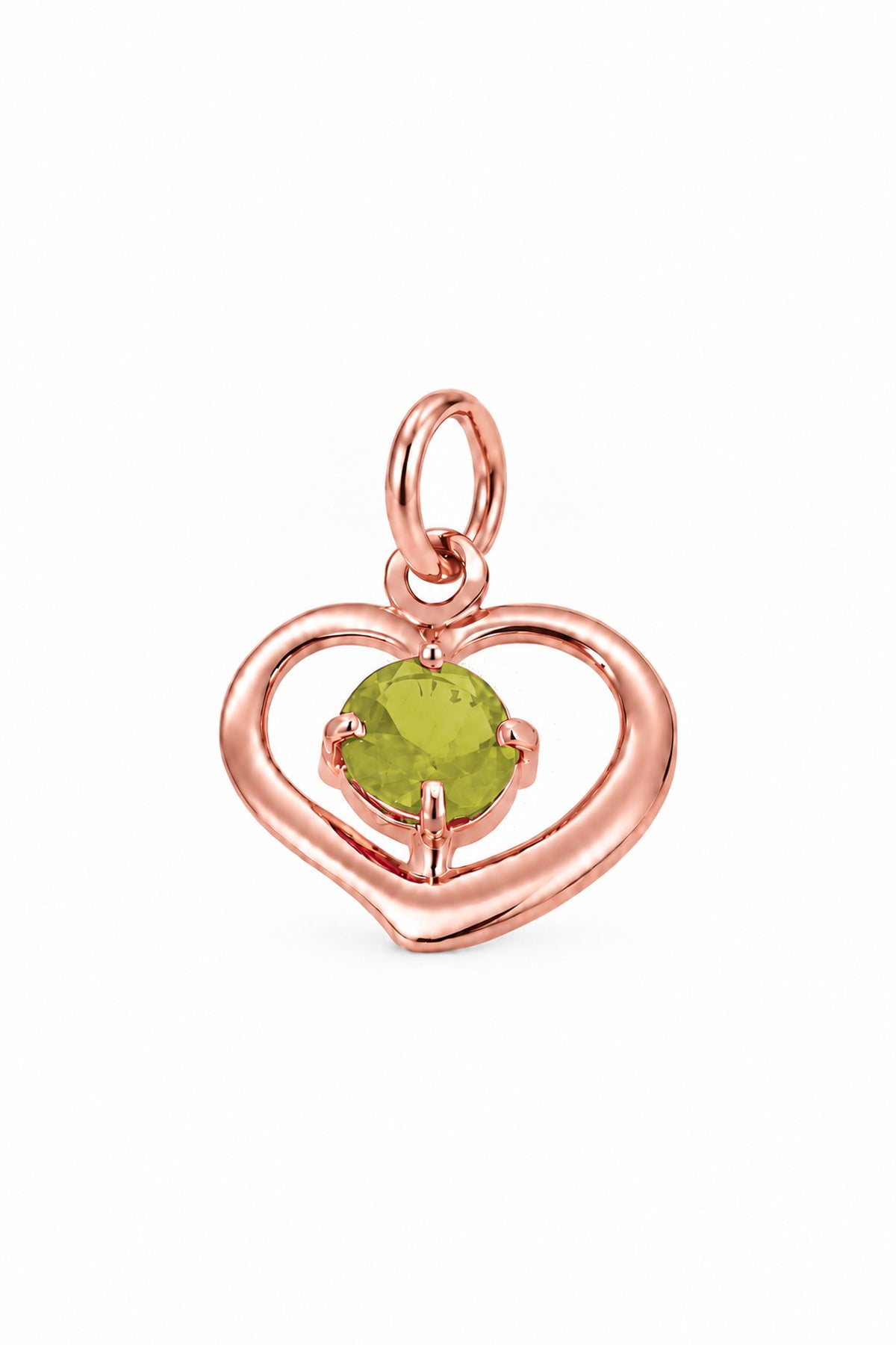 August birthstone open love heart charm pendant in rose gold