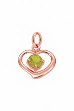 August birthstone open love heart charm pendant in rose gold