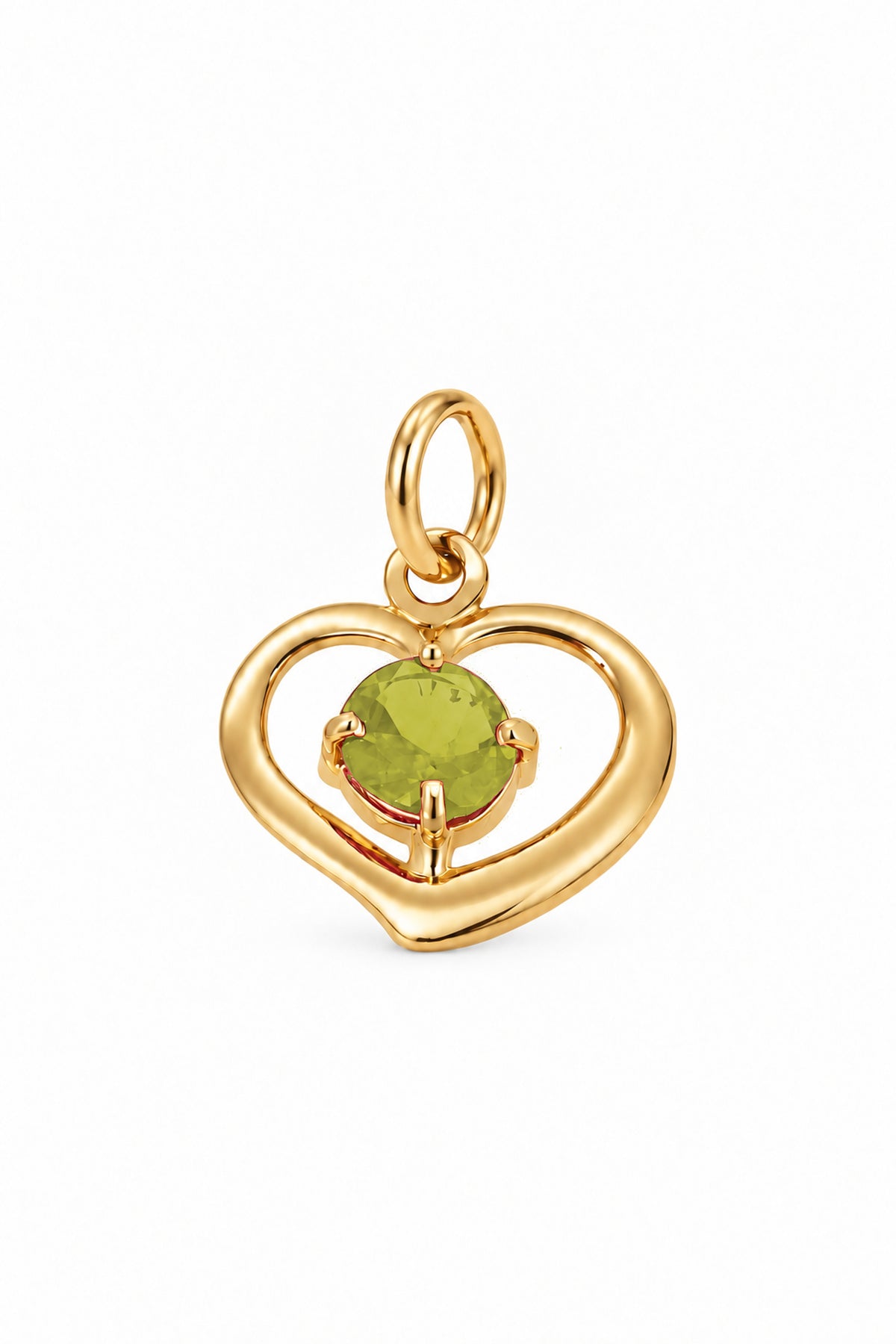 August birthstone open love heart charm pendant in yellow gold
