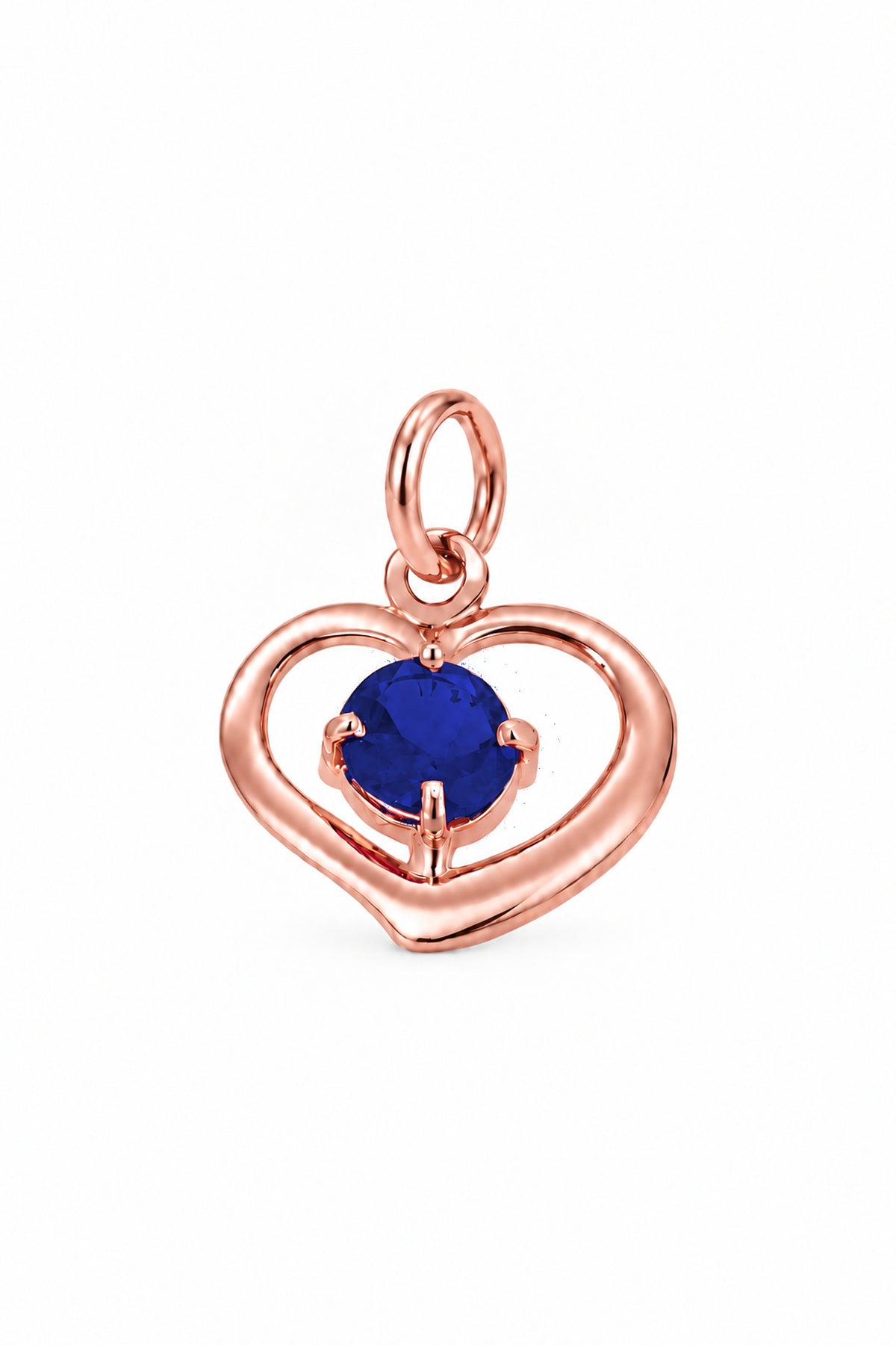 September birthstone open love heart charm pendant in rose gold