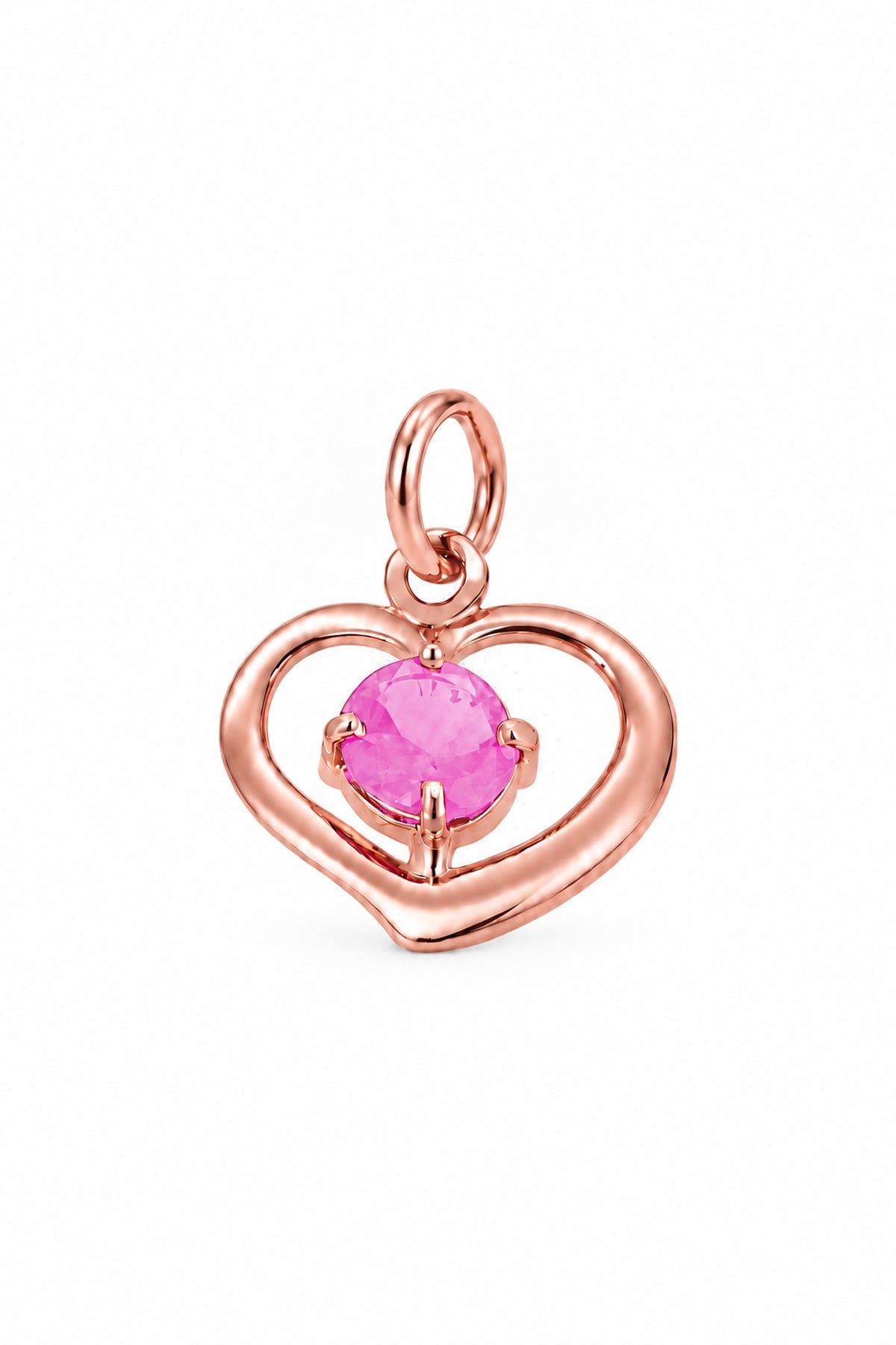 October birthstone open love heart charm pendant in rose gold