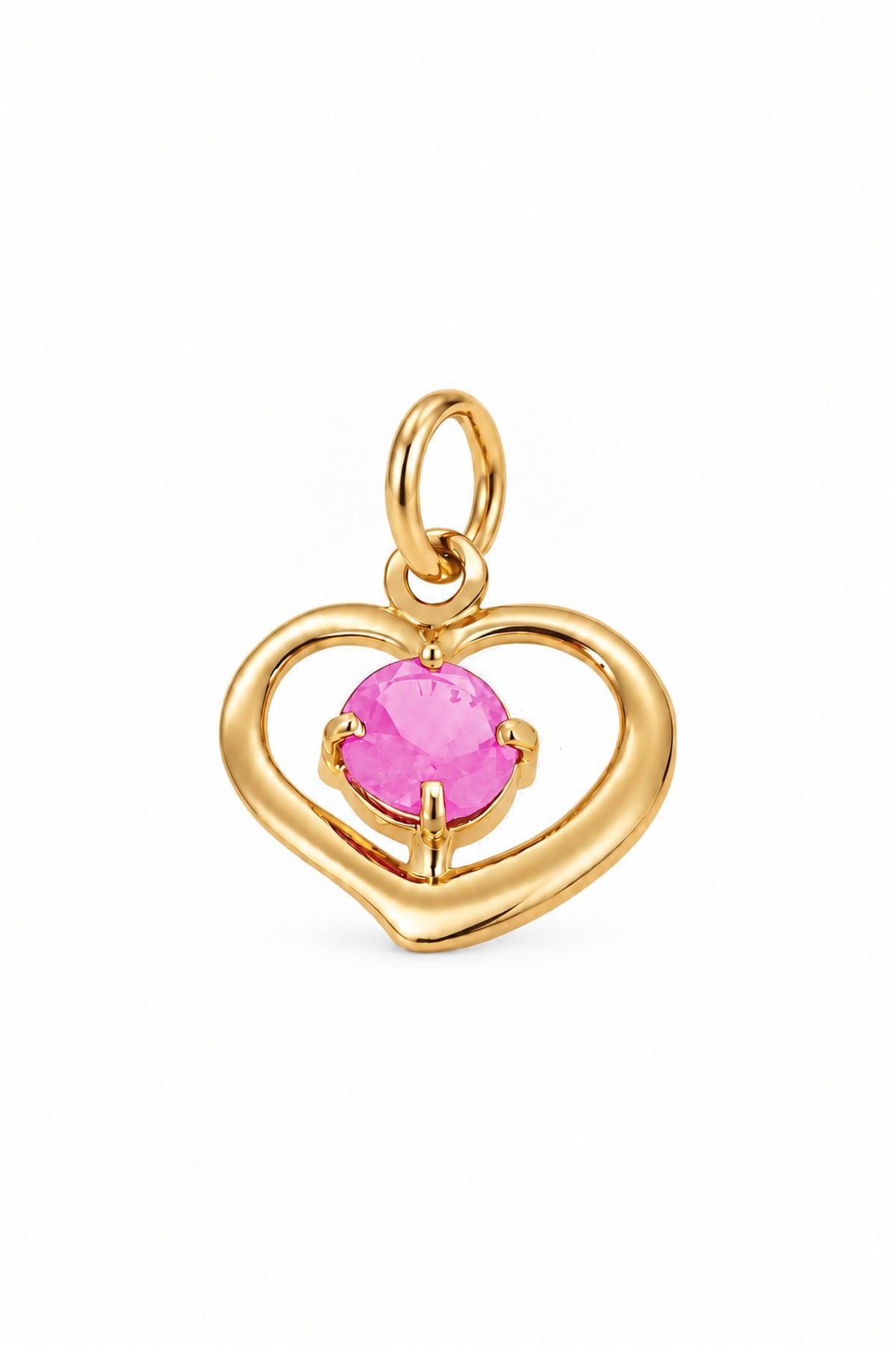 October birthstone open love heart charm pendant in yellow gold