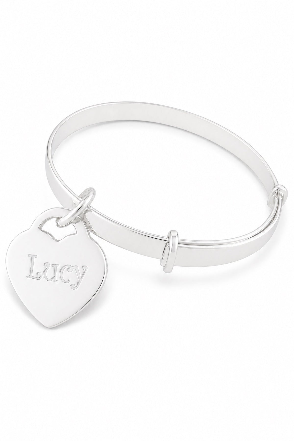 Smooth sterling silver bangle with Lucy natural engraving