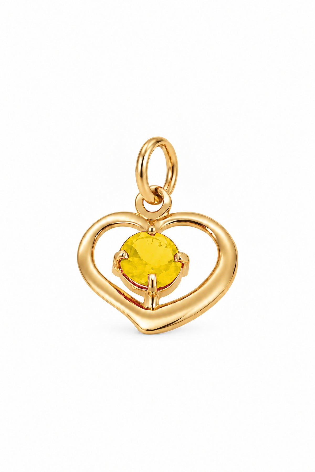 November birthstone open love heart charm pendant in yellow gold