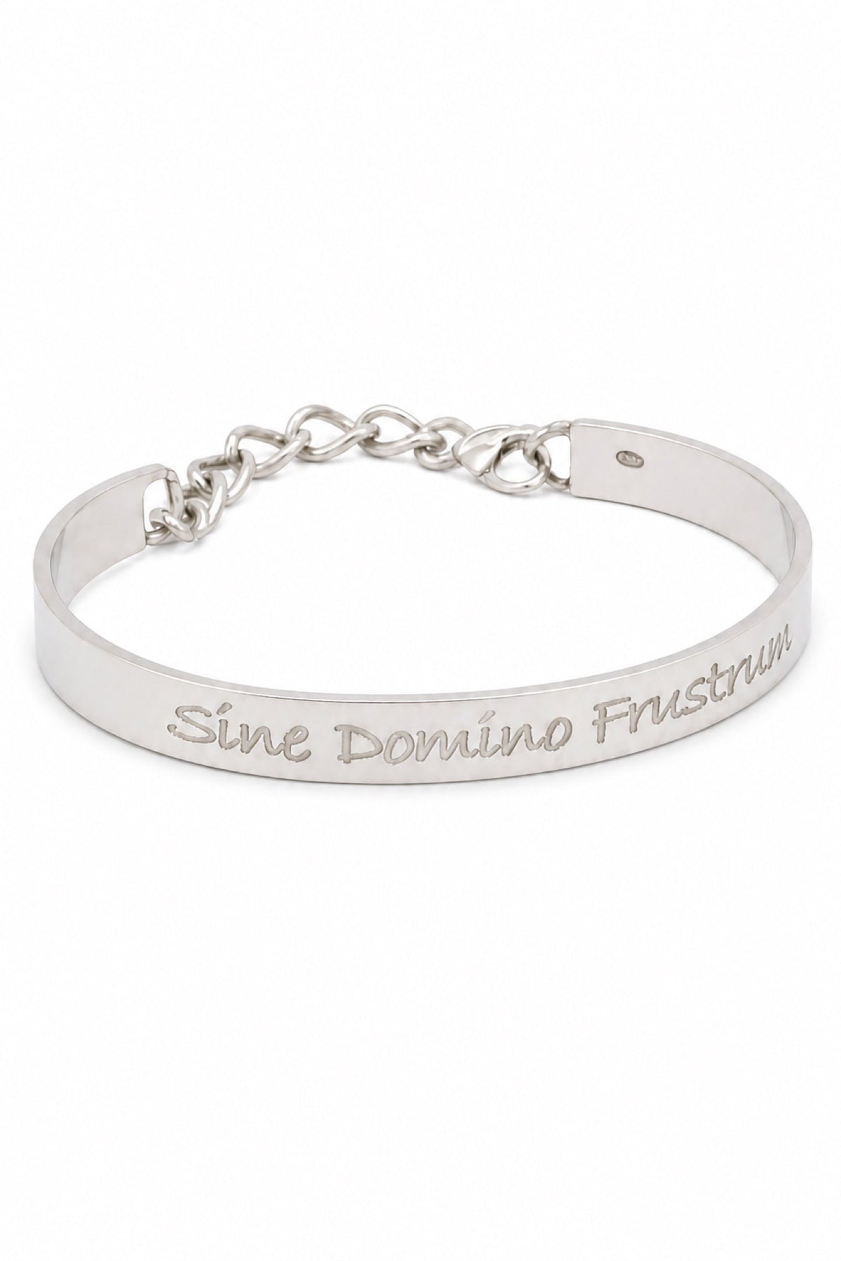 Sterling silver cuff bangle with Sine Domino Frustrum natural engraving