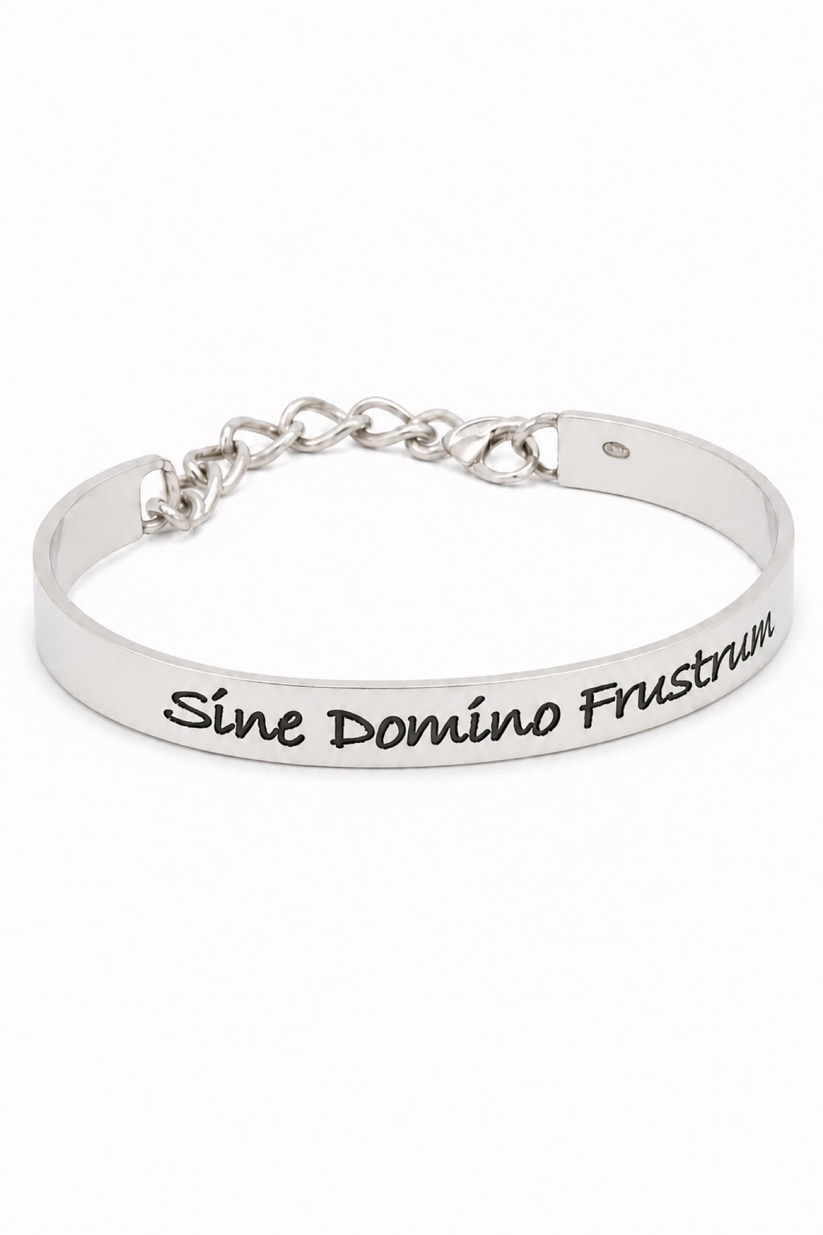 Sterling silver cuff bangle with Sine Domino Frustrum oxidised engraving