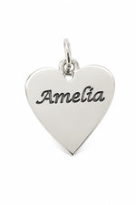 Sterling silver 16mm personalised Amelia heart pendant with oxidised engraving