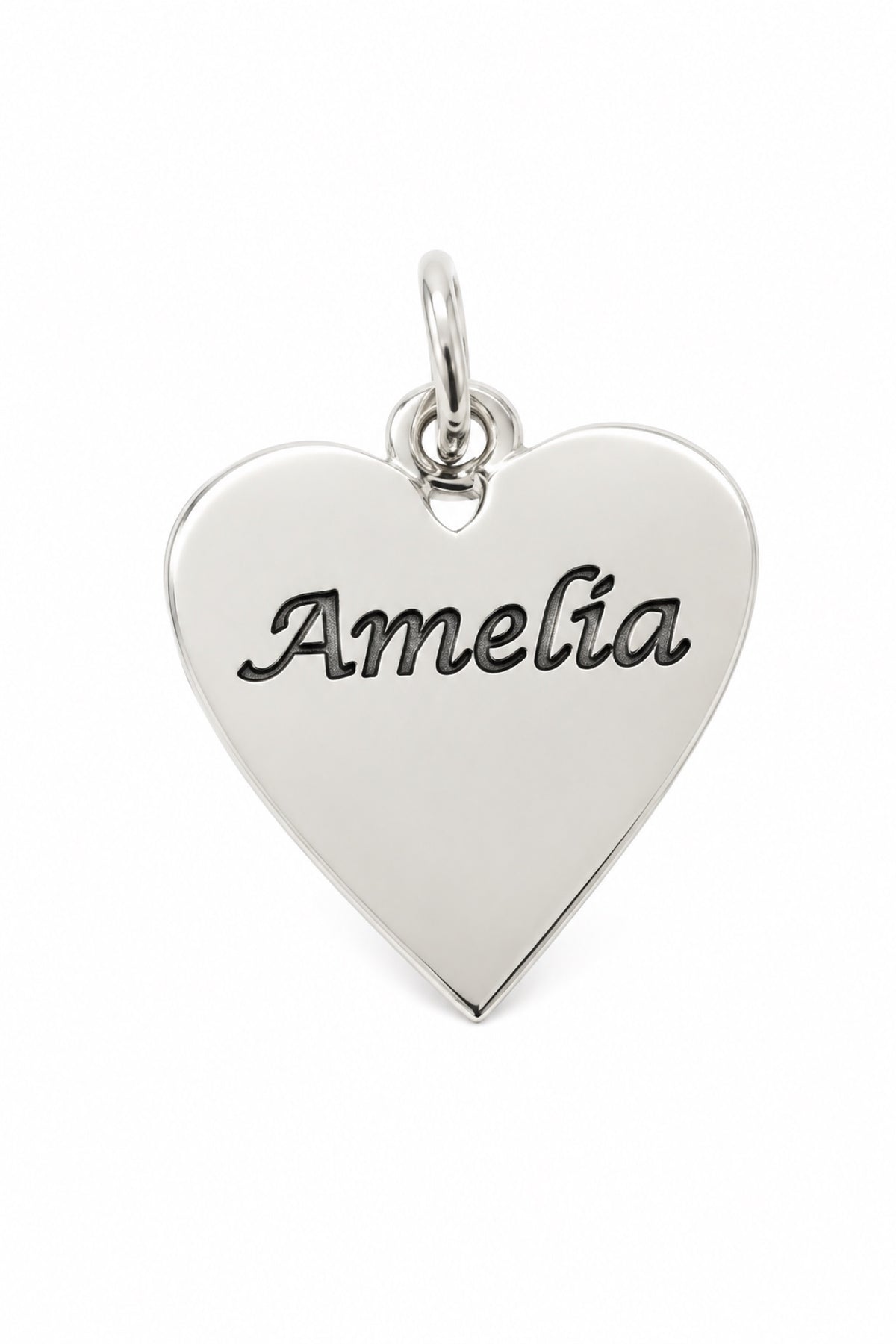 Sterling silver 16mm personalised Amelia heart pendant with oxidised engraving