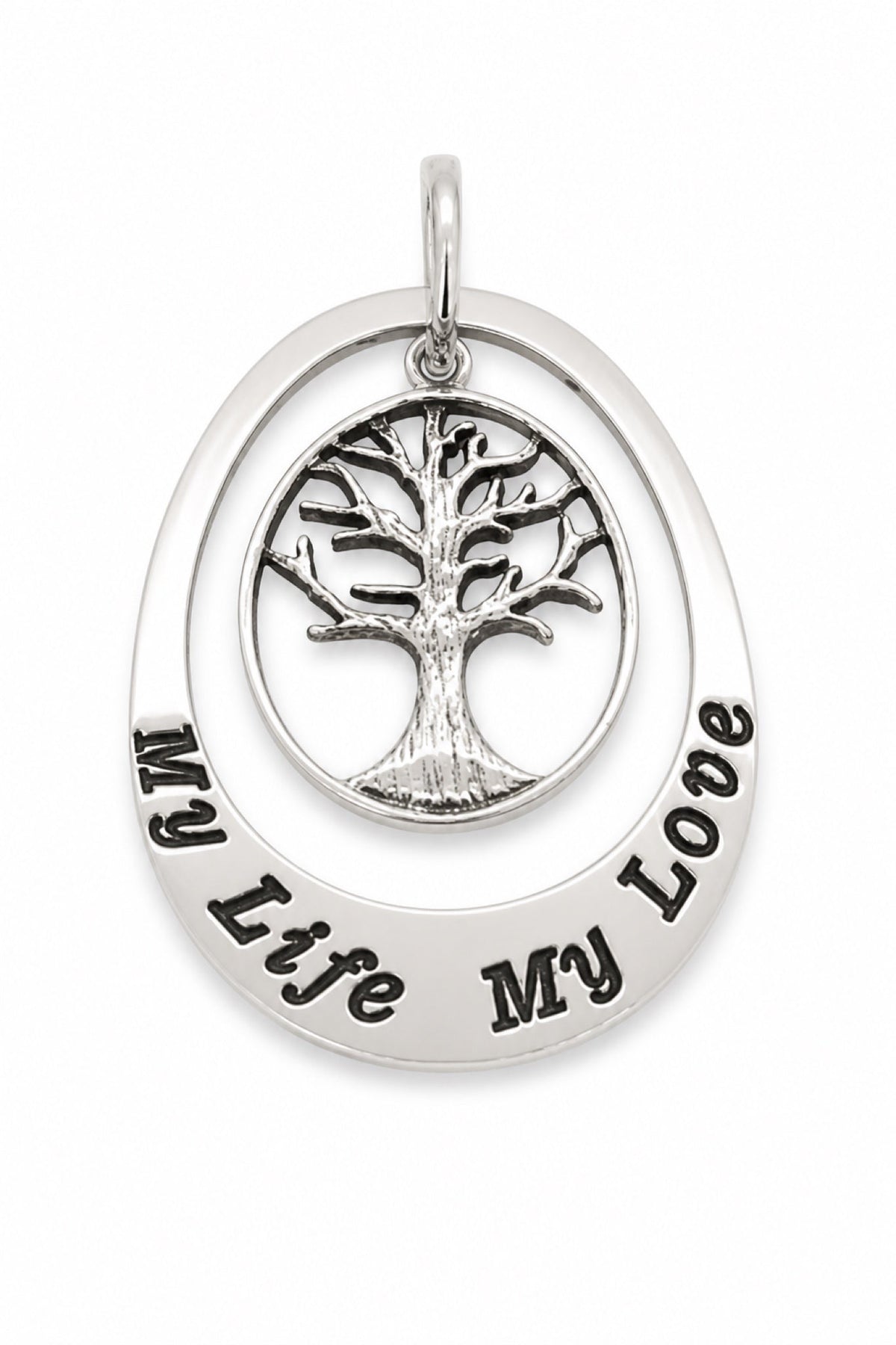 27mm Oval Tree of Life Pendant - Oxidised engraving