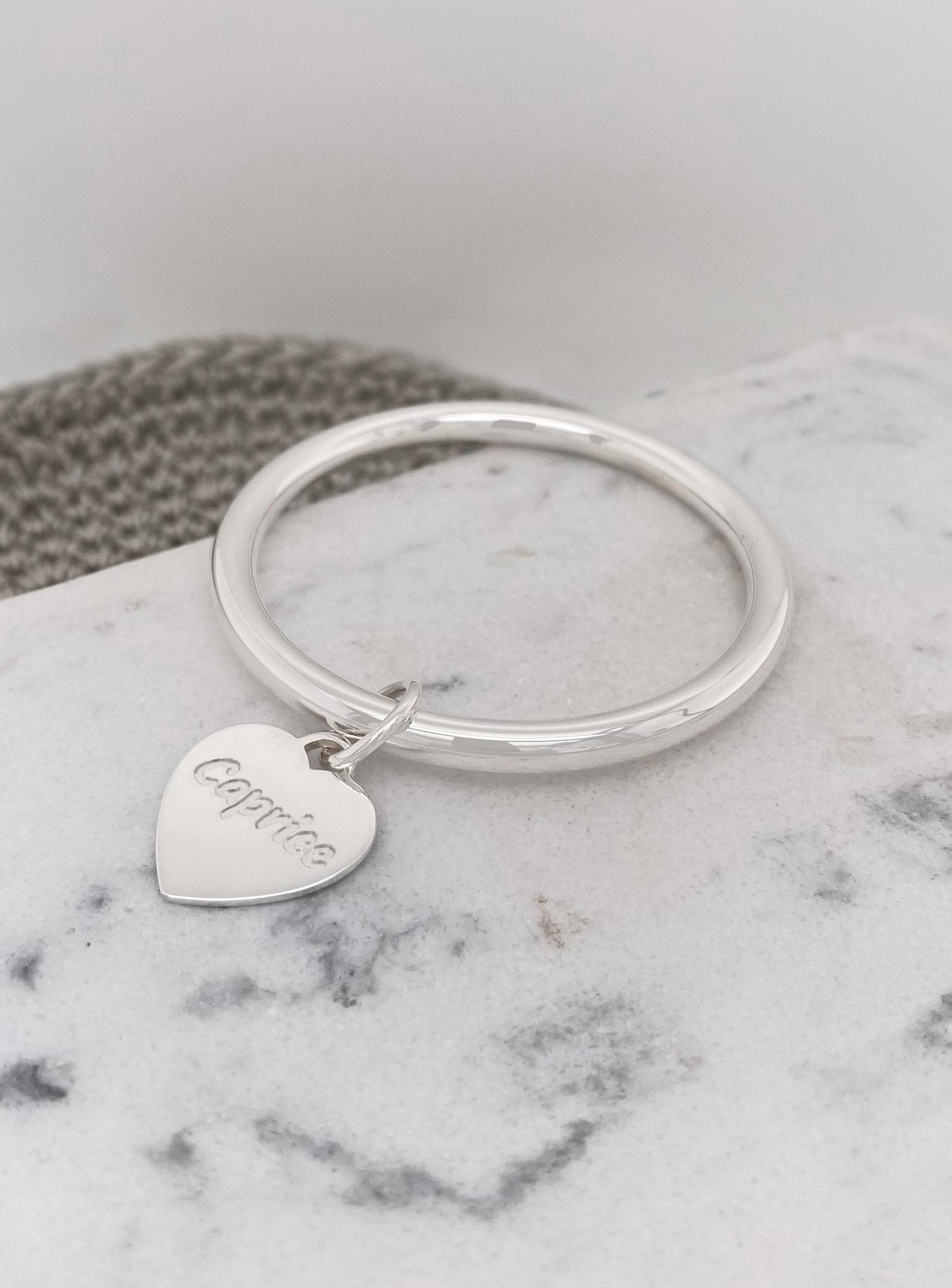 Sterling Silver Golf Bangle Heart Tag Charm Baby to Adult