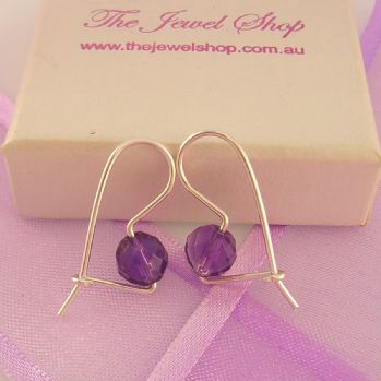 STERLING SILVER EUROBALL DESIGN 6mm AMETHYST EARRINGS