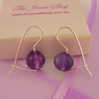 STERLING SILVER EUROBALL DESIGN 8mm AMETHYST EARRINGS