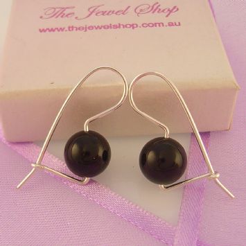 STERLING SILVER EUROBALL DESIGN 8mm BLACK ONYX EARRINGS