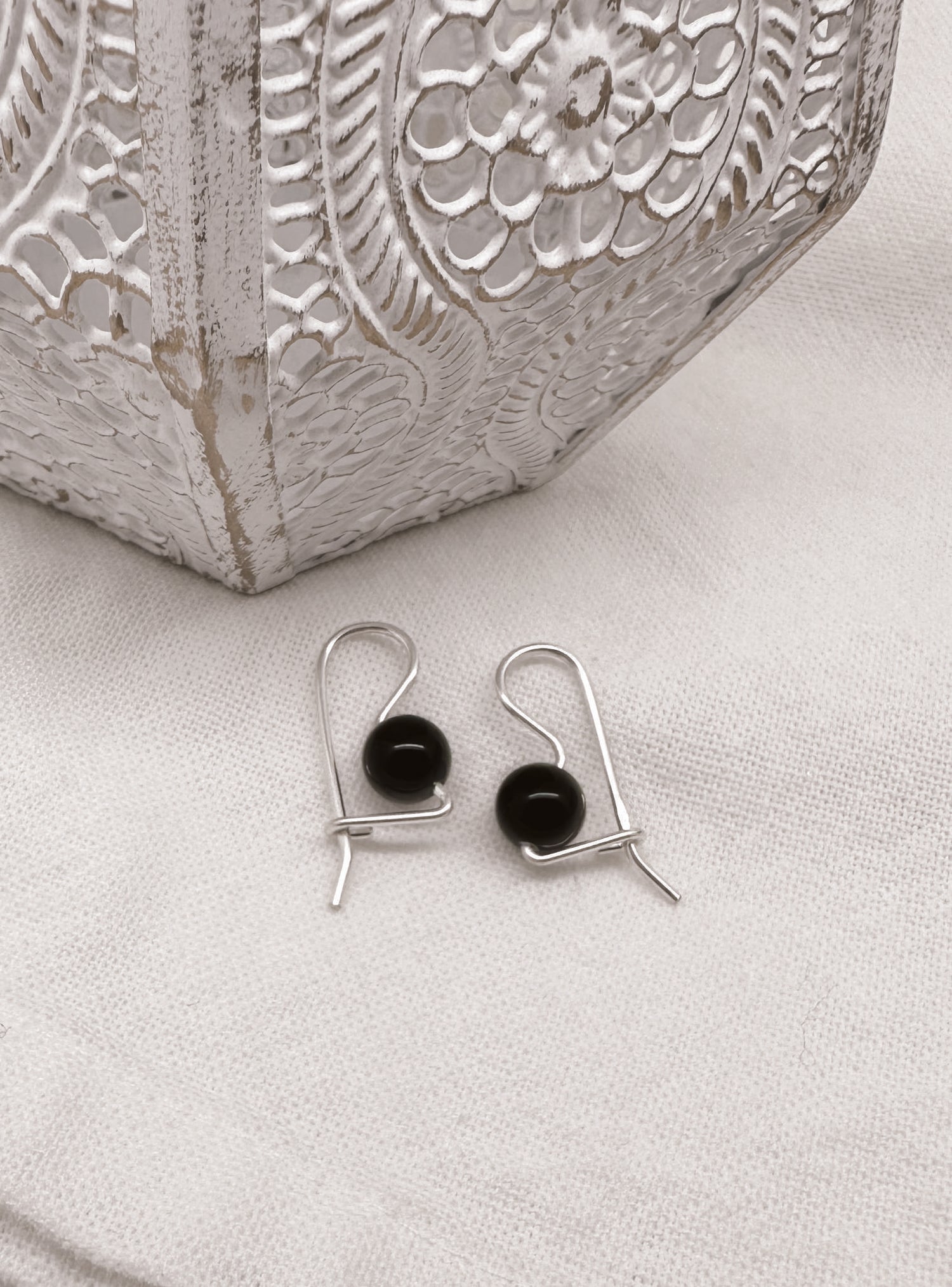 Sterling Silver Euroball Design 8mm Black Onyx Earrings