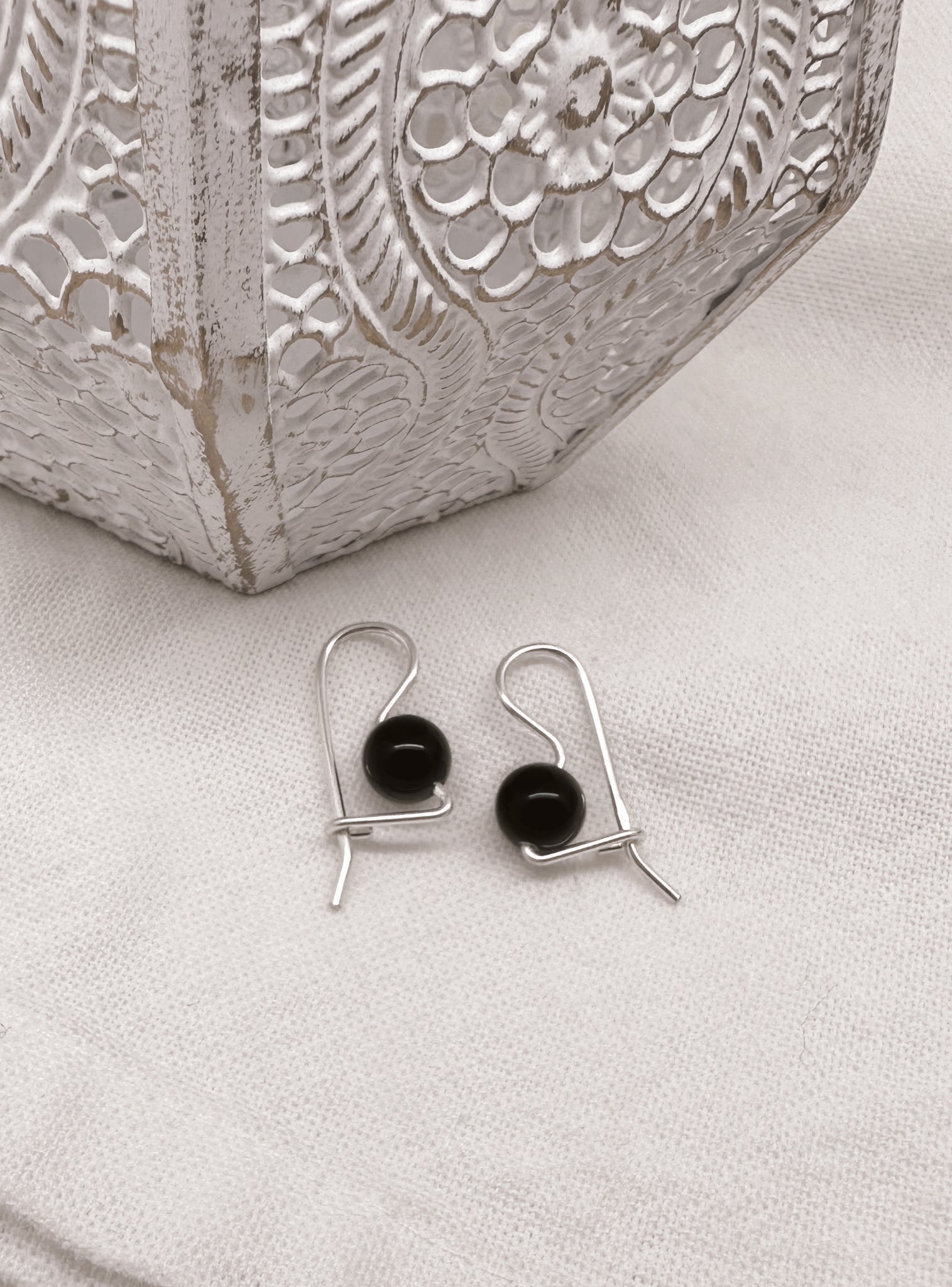 Sterling Silver Euroball Design 8mm Black Onyx Earrings