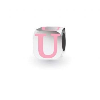 MY LITTLE ANGEL BABYLINKS ALPHABET BEAD CHARM PINK LETTER U -BL-U-PK
