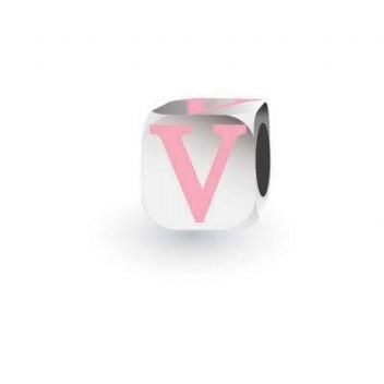 MY LITTLE ANGEL BABYLINKS ALPHABET BEAD CHARM PINK LETTER V -BL-V-PK