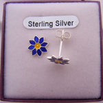 STERLING SILVER 8mm DAISY FLOWER ENAMEL STUD EARRINGS