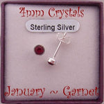 JANUARY GARNET STERLING SILVER 4mm CRYSTAL EARRINGS
