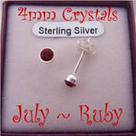 JULY RUBY RED BIRTHSTONE STERLING SILVER 4mm CRYSTAL EARRINGS