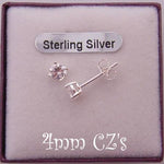 STERLING SILVER 4mm MANMADE DIAMOND CZ CUBIC ZIRCONIA STUD EARRINGS