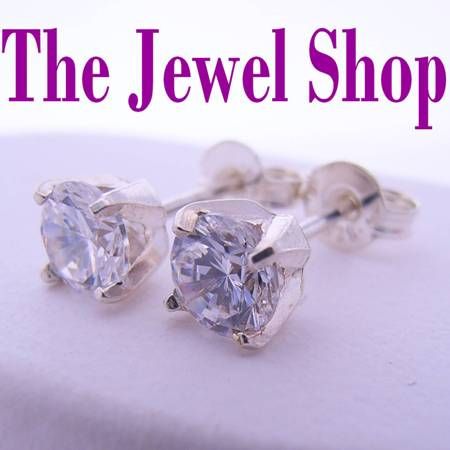 STERLING SILVER 5mm MANMADE DIAMOND CZ CUBIC ZIRCONIA STUD EARRINGS