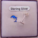 STERLING SILVER BABY DOLPHIN ENAMEL STUD EARRINGS