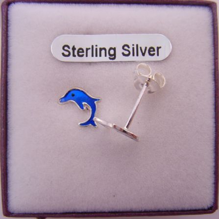 STERLING SILVER BABY DOLPHIN ENAMEL STUD EARRINGS