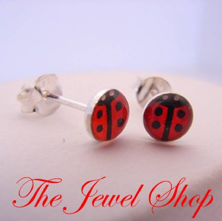 5mm ROUND STERLING SILVER LADYBIRD LADYBUG STUD EARRINGS