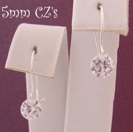 STERLING SILVER 5MM CZ DROP SAFETY HOOK EARRINGS