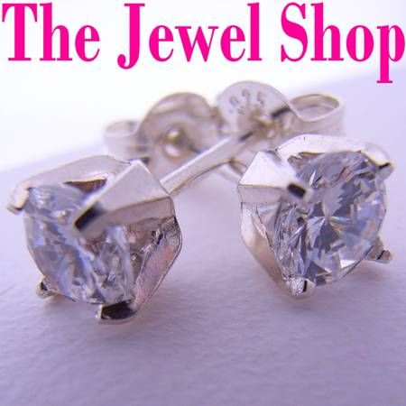 STERLING SILVER 6mm MANMADE DIAMOND CZ CUBIC ZIRCONIA STUD EARRINGS