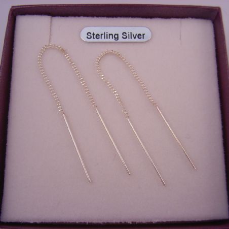 STERLING SILVER THREAD EARRINGS CURB CHAIN DESIGN