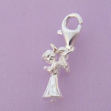 STERLING SILVER 6mm x 12mm ANGEL PRAYING CLIP ON CHARM - HR983