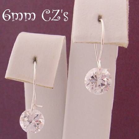 STERLING SILVER 6MM CZ DROP SAFETY HOOK EARRINGS