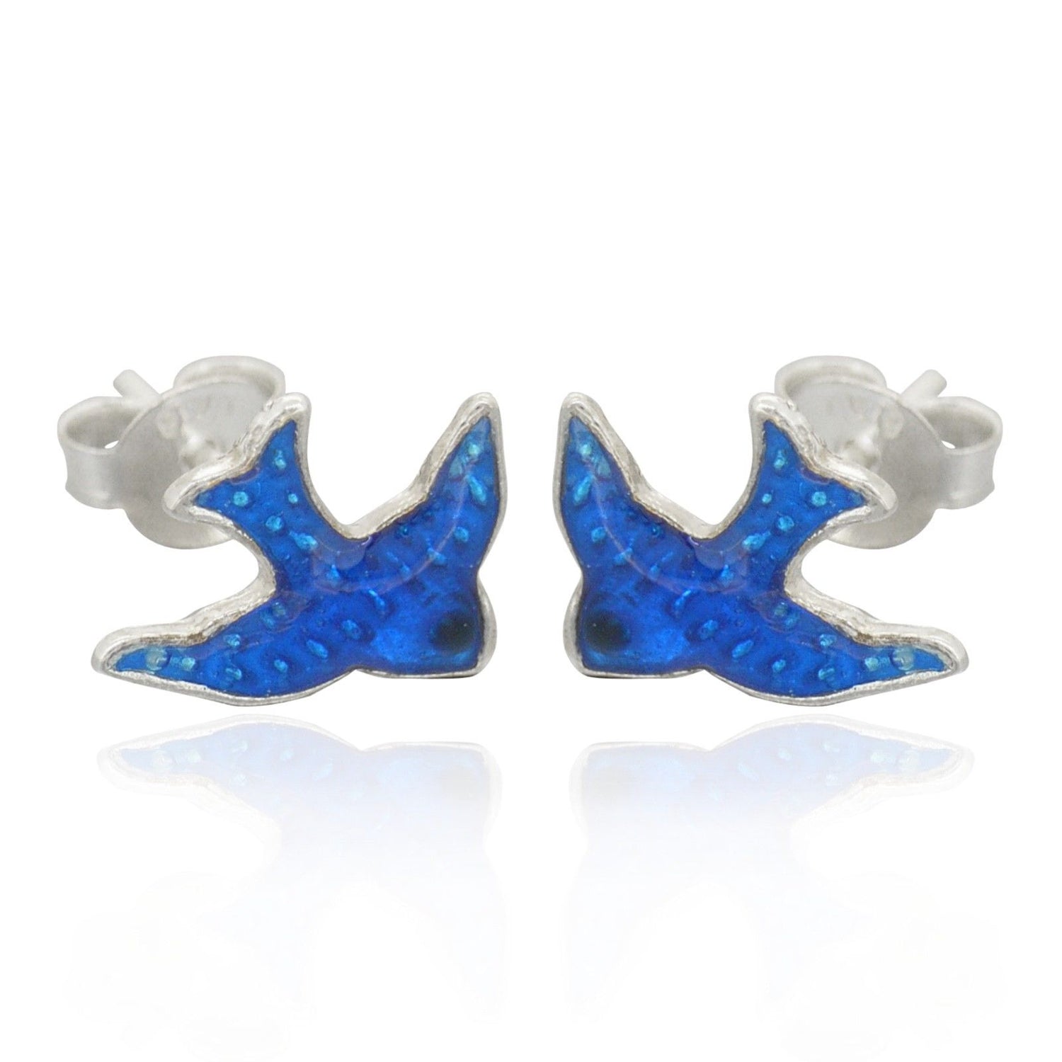 Sterling Silver 10mm Bluebird of Happiness Charm Stud Earrings