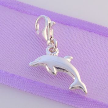 STERLING SILVER 15mm x 7mm SEA MARINE DOLPHIN CLIP ON CHARM - FM-H20-5879JW