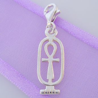 STERLING SILVER EGYPTIAN CARTOUCHE' ANKH OF LIFE CLIP ON CHARM - HR2811